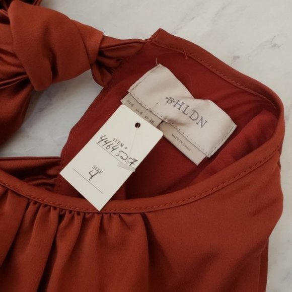 NWT BHLDN Canyon Rust Satin Tie Back Bow Dress S - Picture 8 of 8
